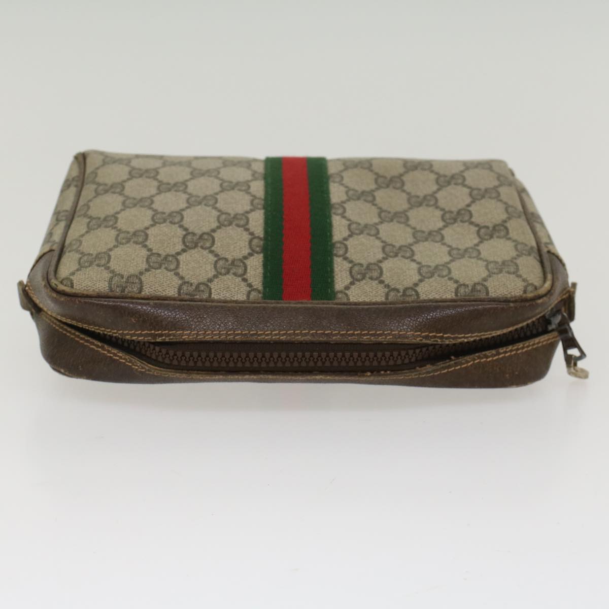 GUCCI GG Canvas Web Sherry Line Clutch Bag Beige Red 27•004•998 Auth th3783