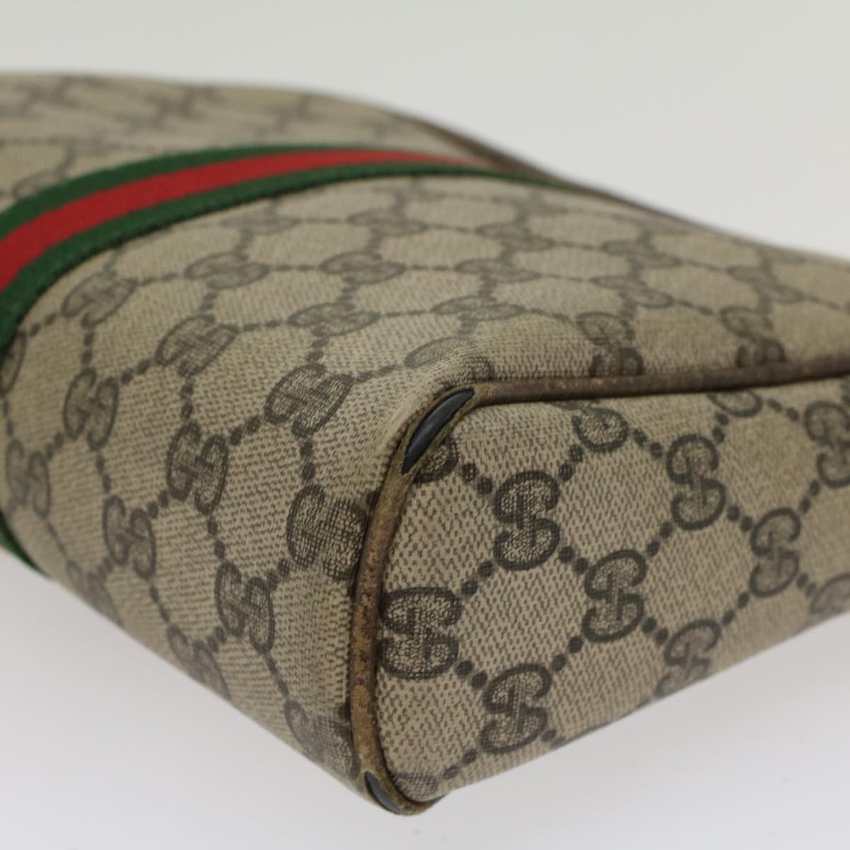 GUCCI GG Canvas Web Sherry Line Clutch Bag Beige Red 27•004•998 Auth th3783