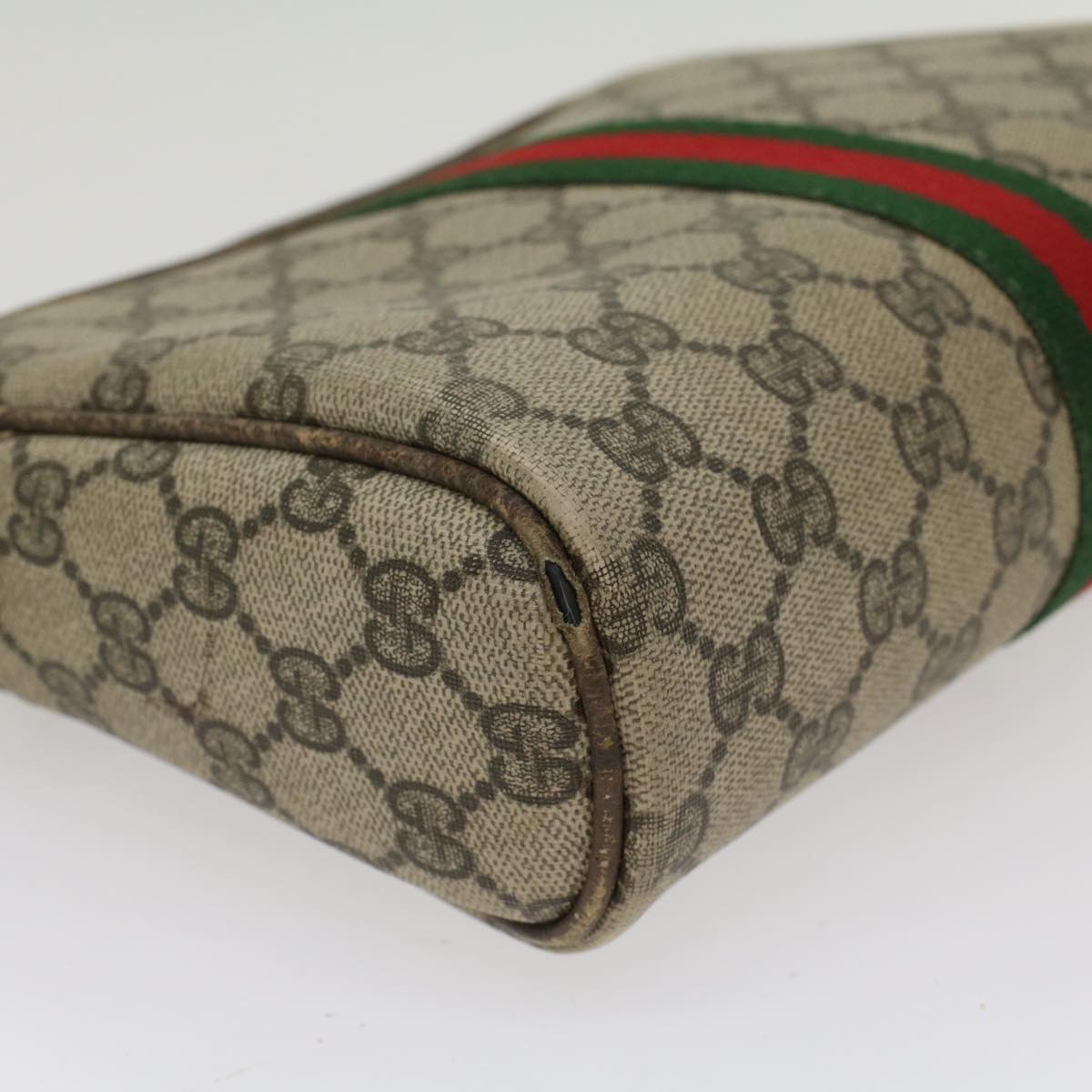 GUCCI GG Canvas Web Sherry Line Clutch Bag Beige Red 27•004•998 Auth th3783