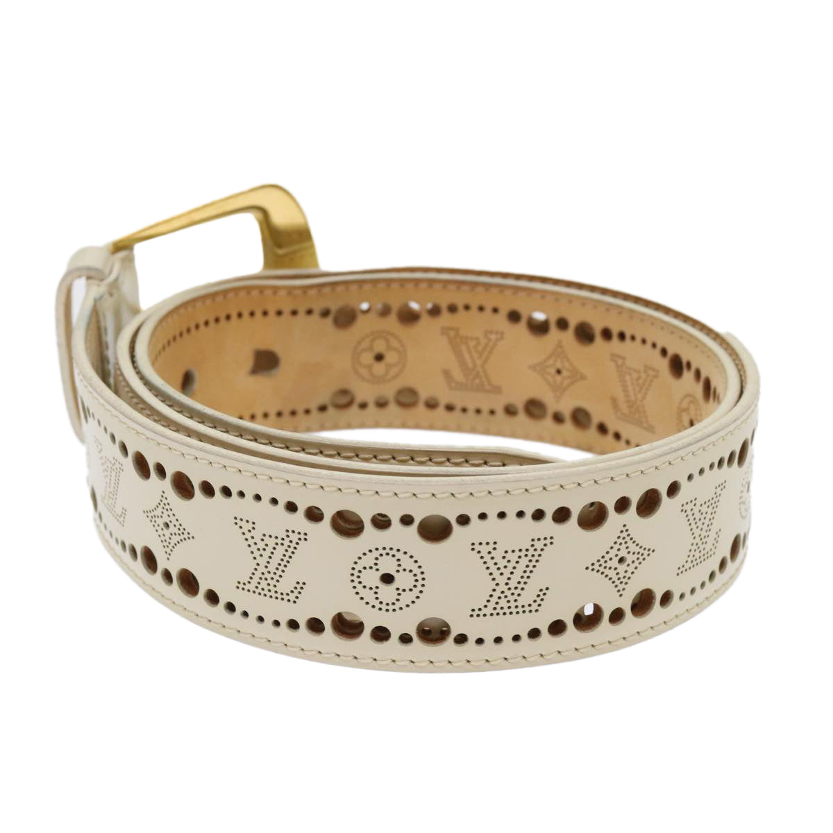 LOUIS VUITTON Ceinture Phoenix Belt 43.3"" Cream M9680 LV Auth th3816