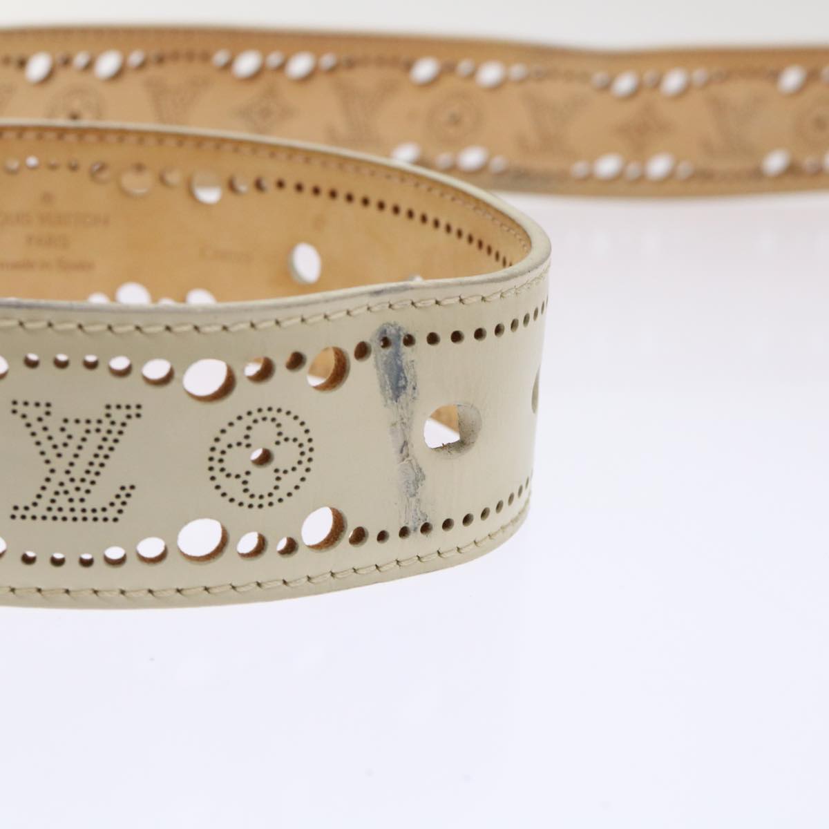 LOUIS VUITTON Ceinture Phoenix Belt 43.3"" Cream M9680 LV Auth th3816