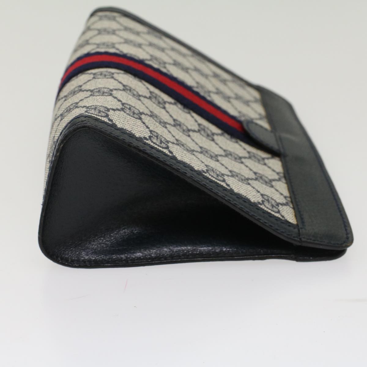 GUCCI GG Canvas Sherry Line Clutch Bag PVC Leather Gray Red Navy Auth th3819