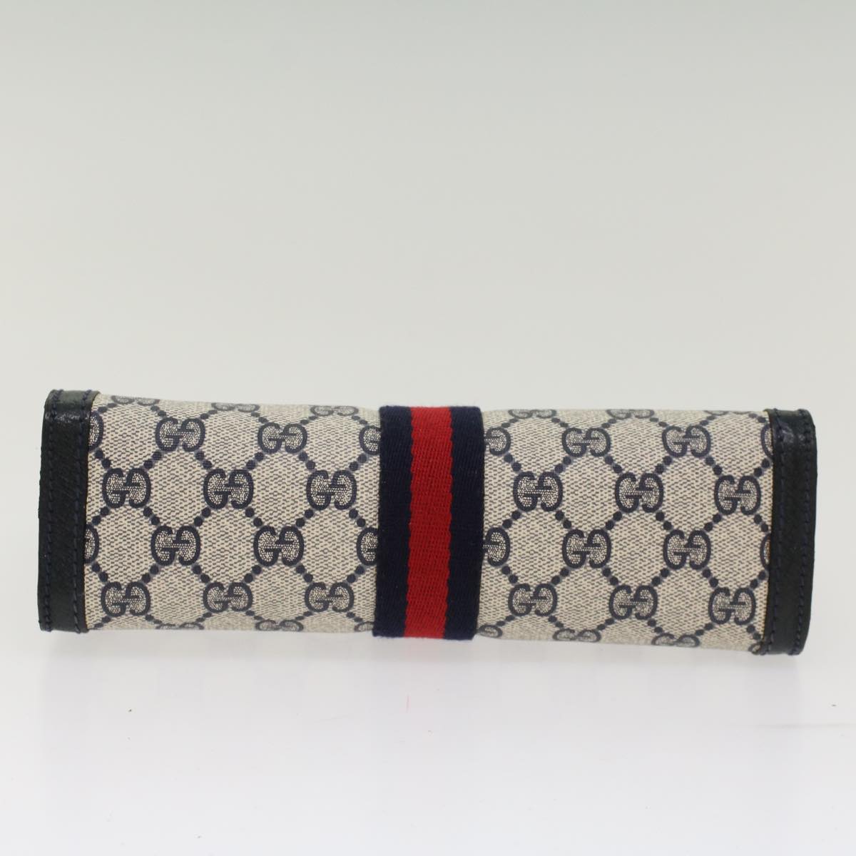 GUCCI GG Canvas Sherry Line Clutch Bag PVC Leather Gray Red Navy Auth th3819