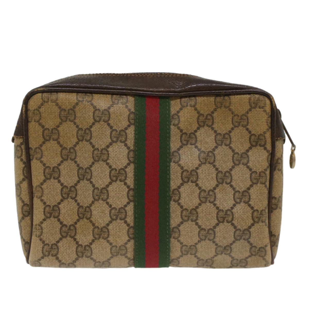 GUCCI GG Canvas Web Sherry Line Clutch Bag Beige Red 56•014•3553 Auth th3861 - 0