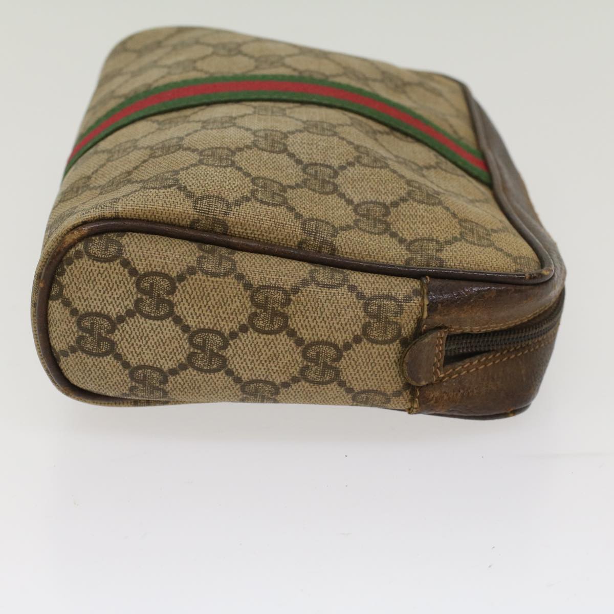 GUCCI GG Canvas Web Sherry Line Clutch Bag Beige Red 56•014•3553 Auth th3861