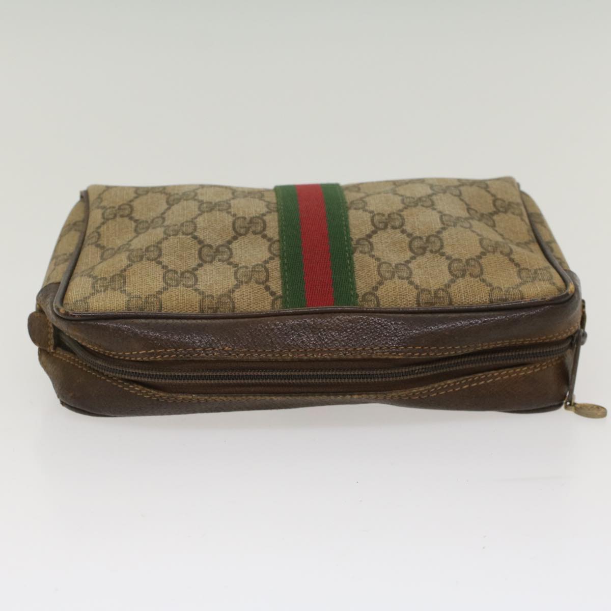 GUCCI GG Canvas Web Sherry Line Clutch Bag Beige Red 56•014•3553 Auth th3861