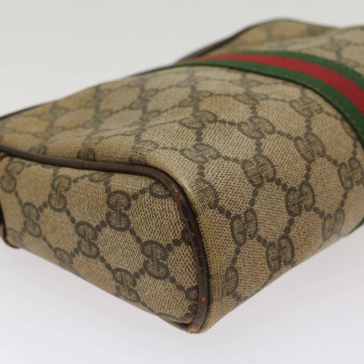 GUCCI GG Canvas Web Sherry Line Clutch Bag Beige Red 56•014•3553 Auth th3861