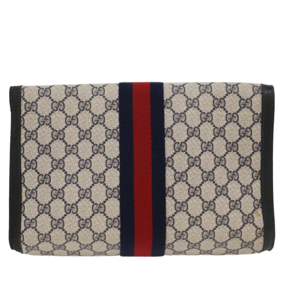 GUCCI GG Canvas Sherry Line Clutch Bag PVC Leather Red Navy gray Auth th3865 - 0