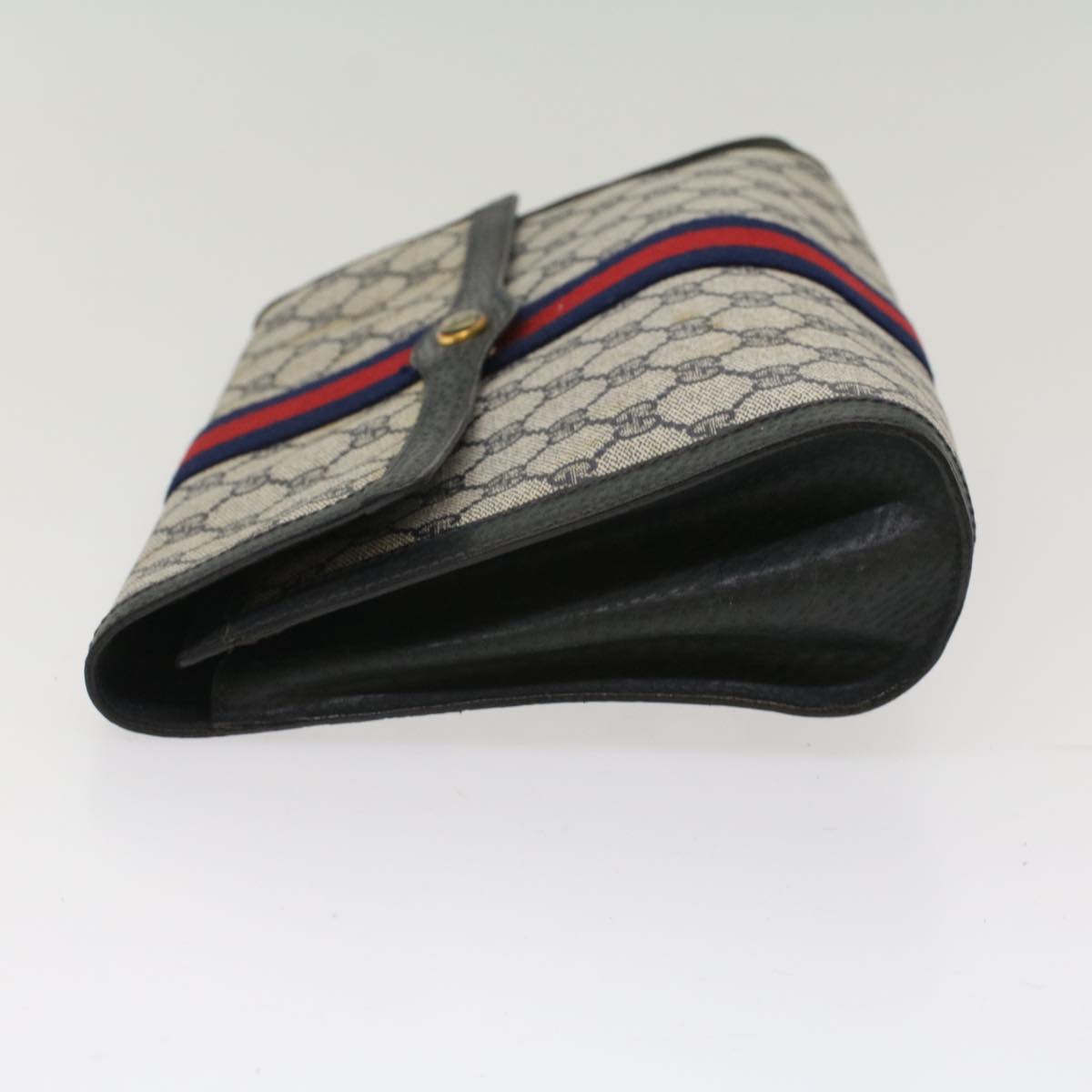 GUCCI GG Canvas Sherry Line Clutch Bag PVC Leather Red Navy gray Auth th3865