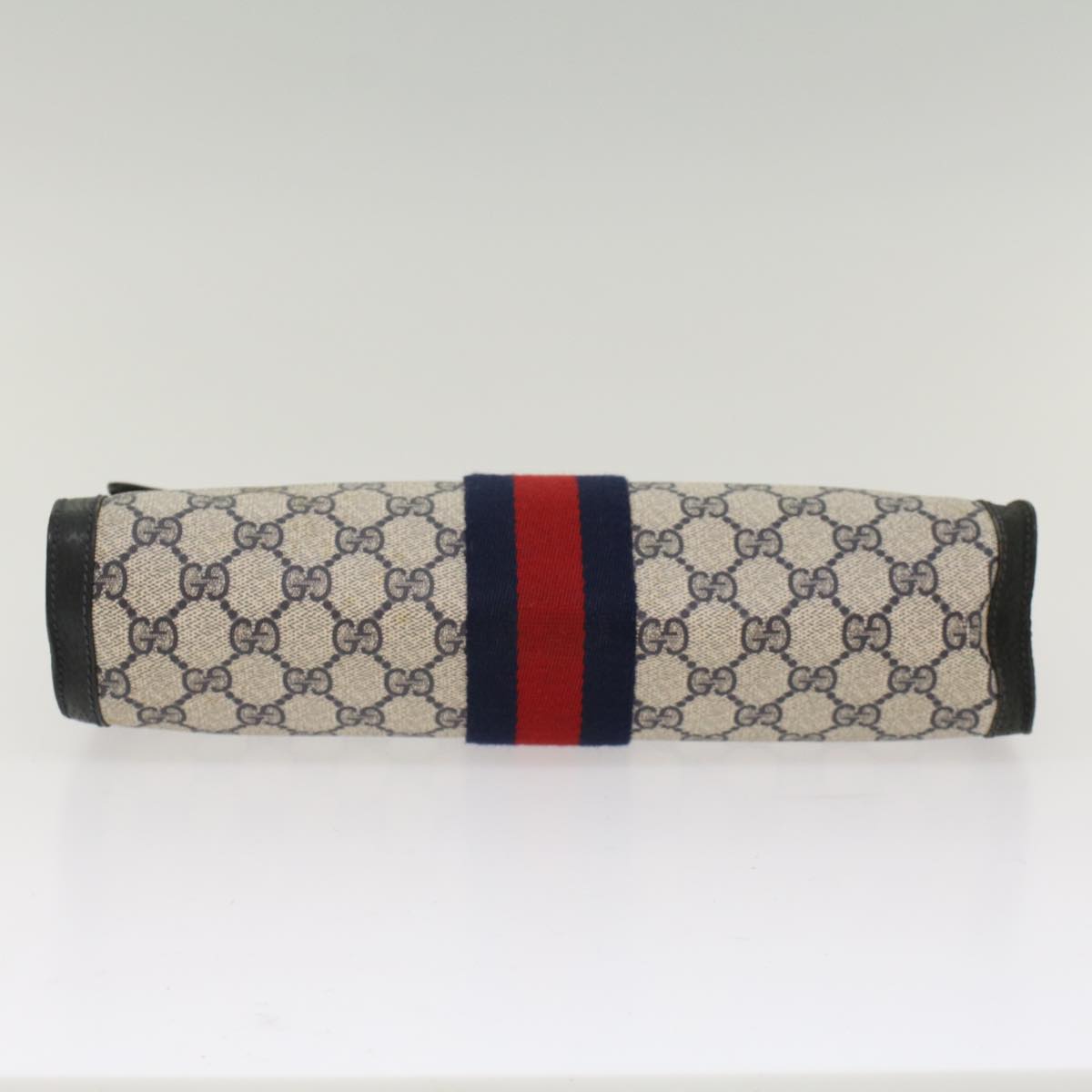 GUCCI GG Canvas Sherry Line Clutch Bag PVC Leather Red Navy gray Auth th3865