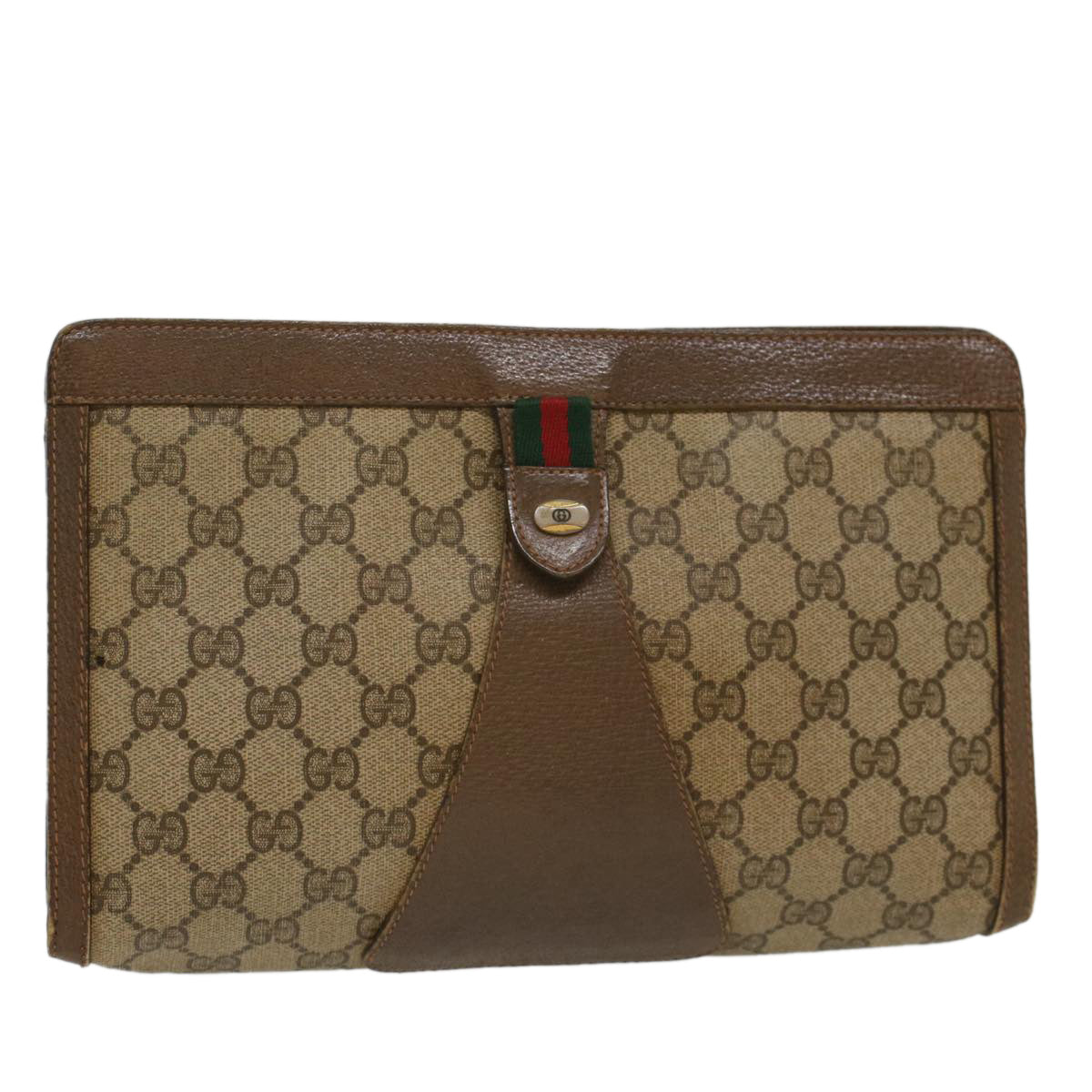 GUCCI GG Canvas Web Sherry Line Clutch Bag Beige Red 89•01•033 Auth th3866