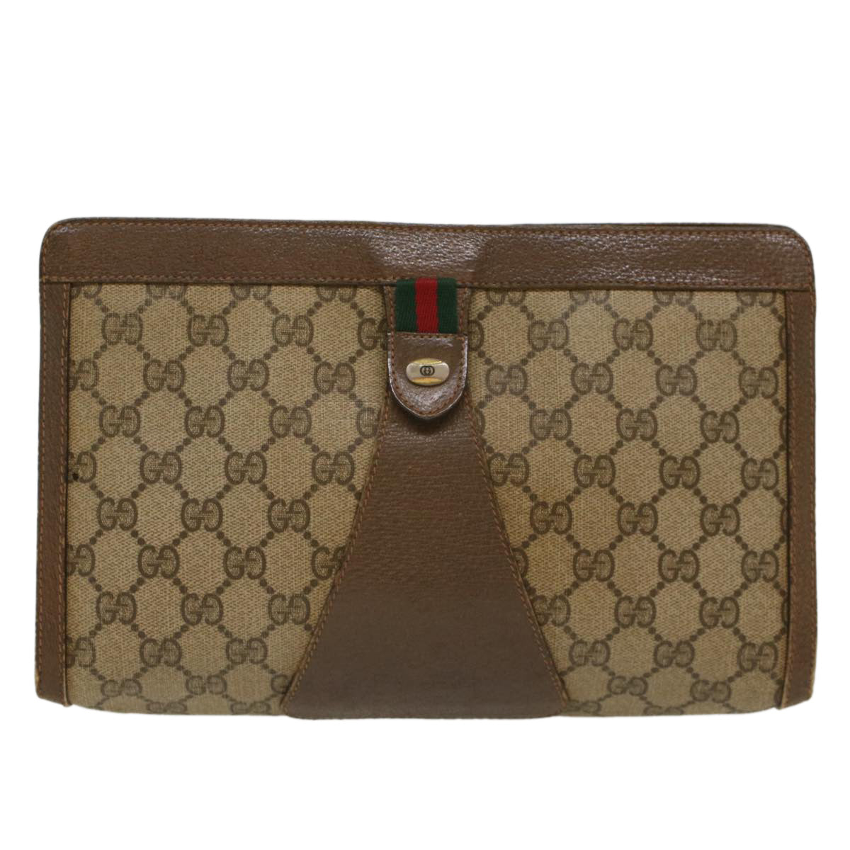 GUCCI GG Canvas Web Sherry Line Clutch Bag Beige Red 89•01•033 Auth th3866