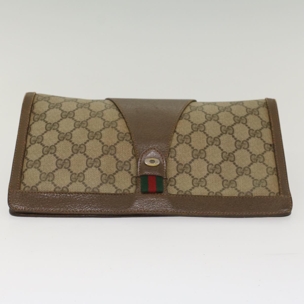 GUCCI GG Canvas Web Sherry Line Clutch Bag Beige Red 89•01•033 Auth th3866