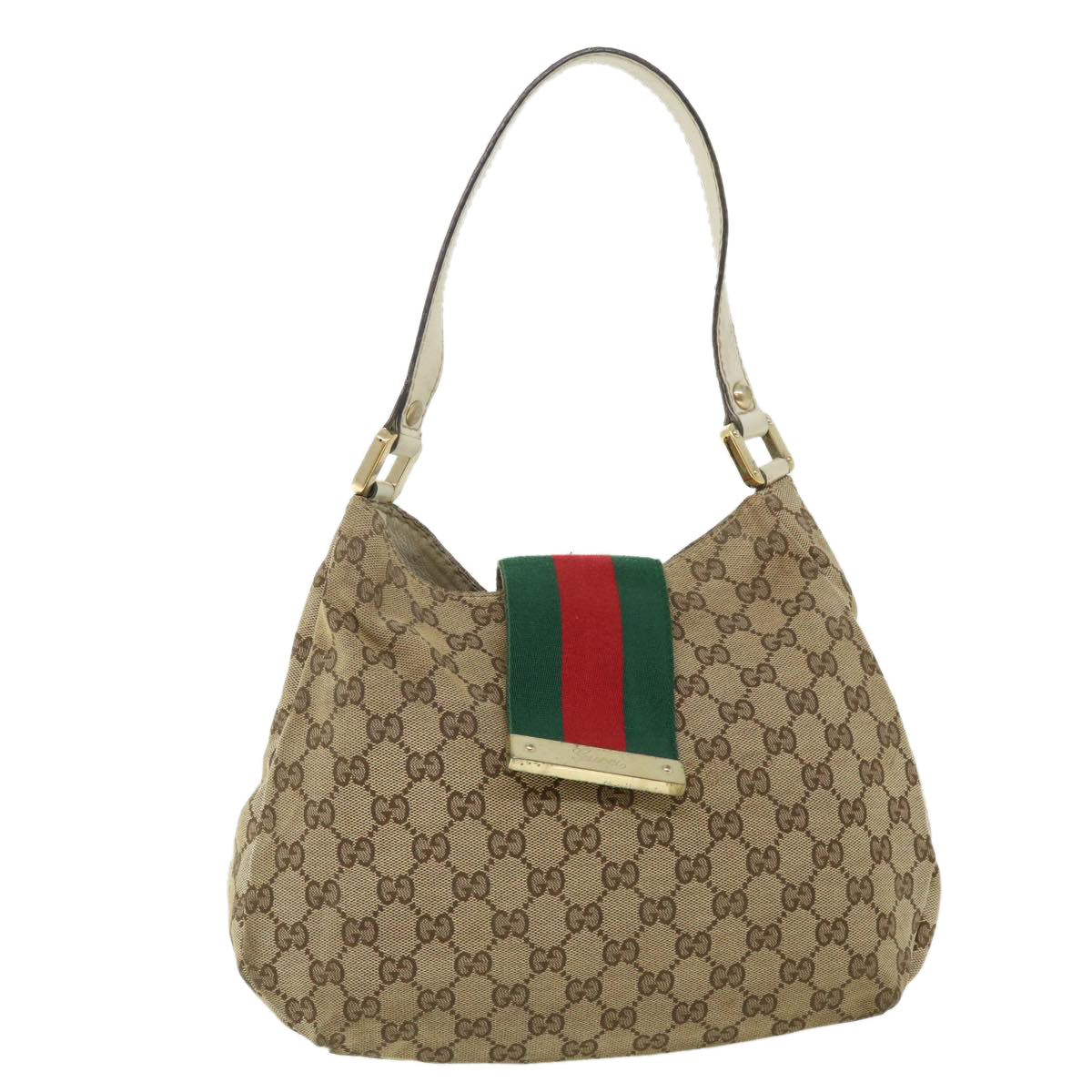 GUCCI GG Canvas Web Sherry Line Shoulder Bag Beige Red Green 211934 Auth th3929