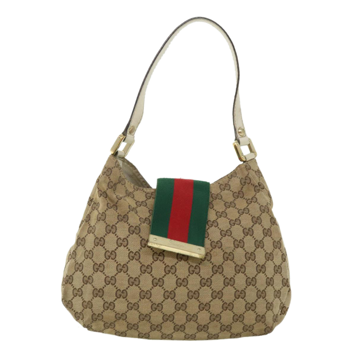 GUCCI GG Canvas Web Sherry Line Shoulder Bag Beige Red Green 211934 Auth th3929 - 0