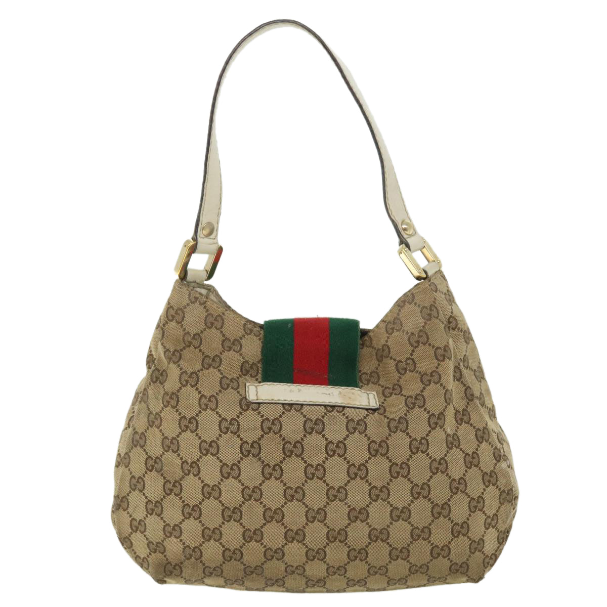 GUCCI GG Canvas Web Sherry Line Shoulder Bag Beige Red Green 211934 Auth th3929