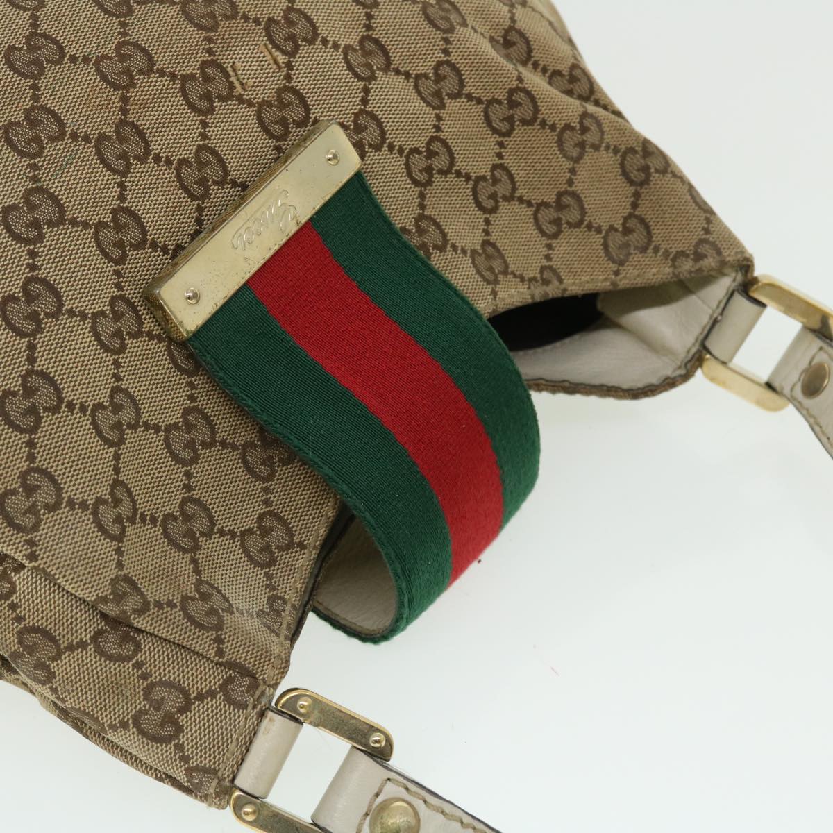 GUCCI GG Canvas Web Sherry Line Shoulder Bag Beige Red Green 211934 Auth th3929