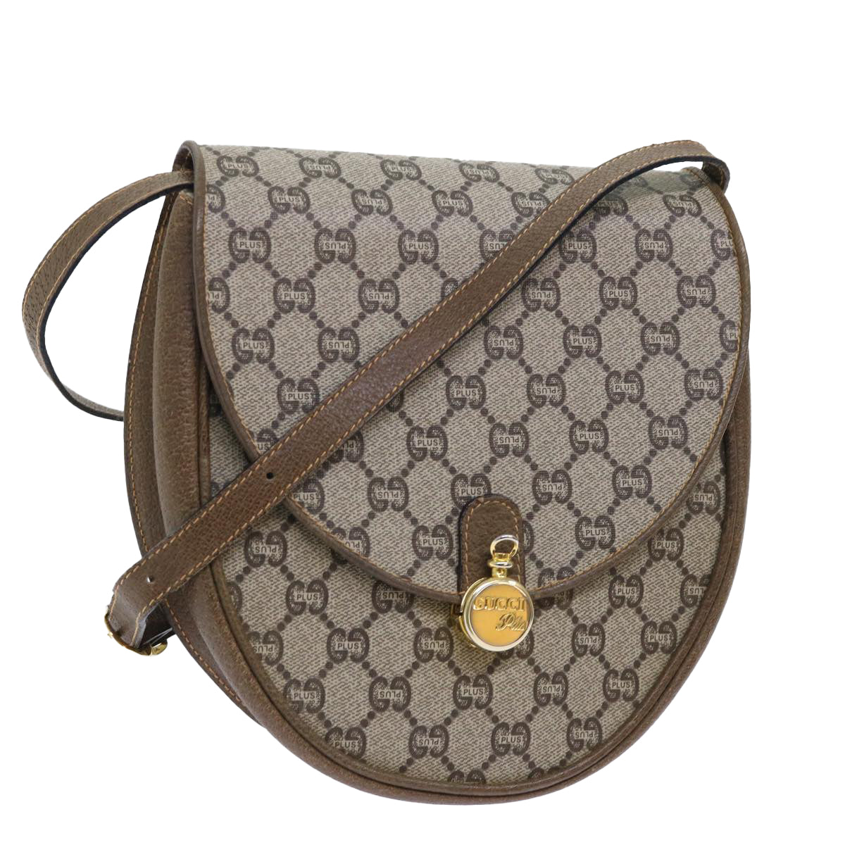 GUCCI GG Plus Canvas Shoulder Bag PVC Leather Beige Auth th3956