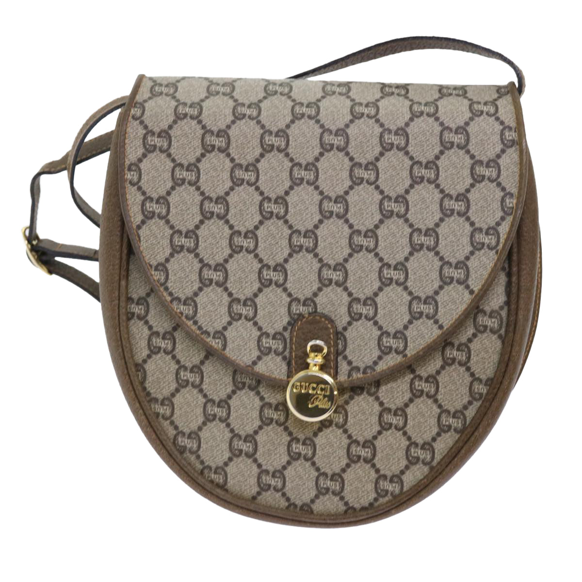 GUCCI GG Plus Canvas Shoulder Bag PVC Leather Beige Auth th3956