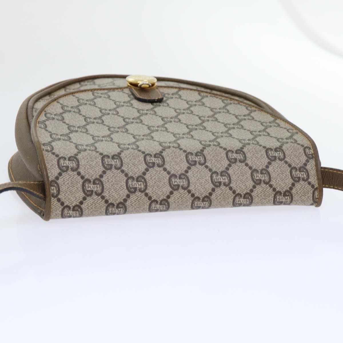 GUCCI GG Plus Canvas Shoulder Bag PVC Leather Beige Auth th3956