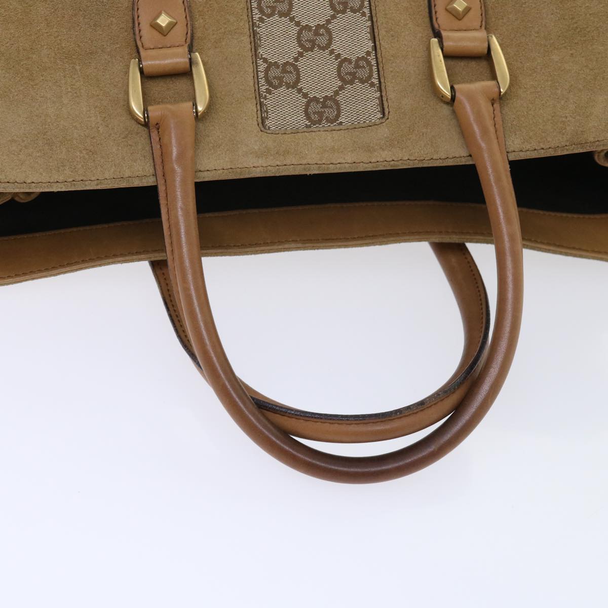 GUCCI GG Canvas Hand Bag Suede Beige 120897 Auth th3960