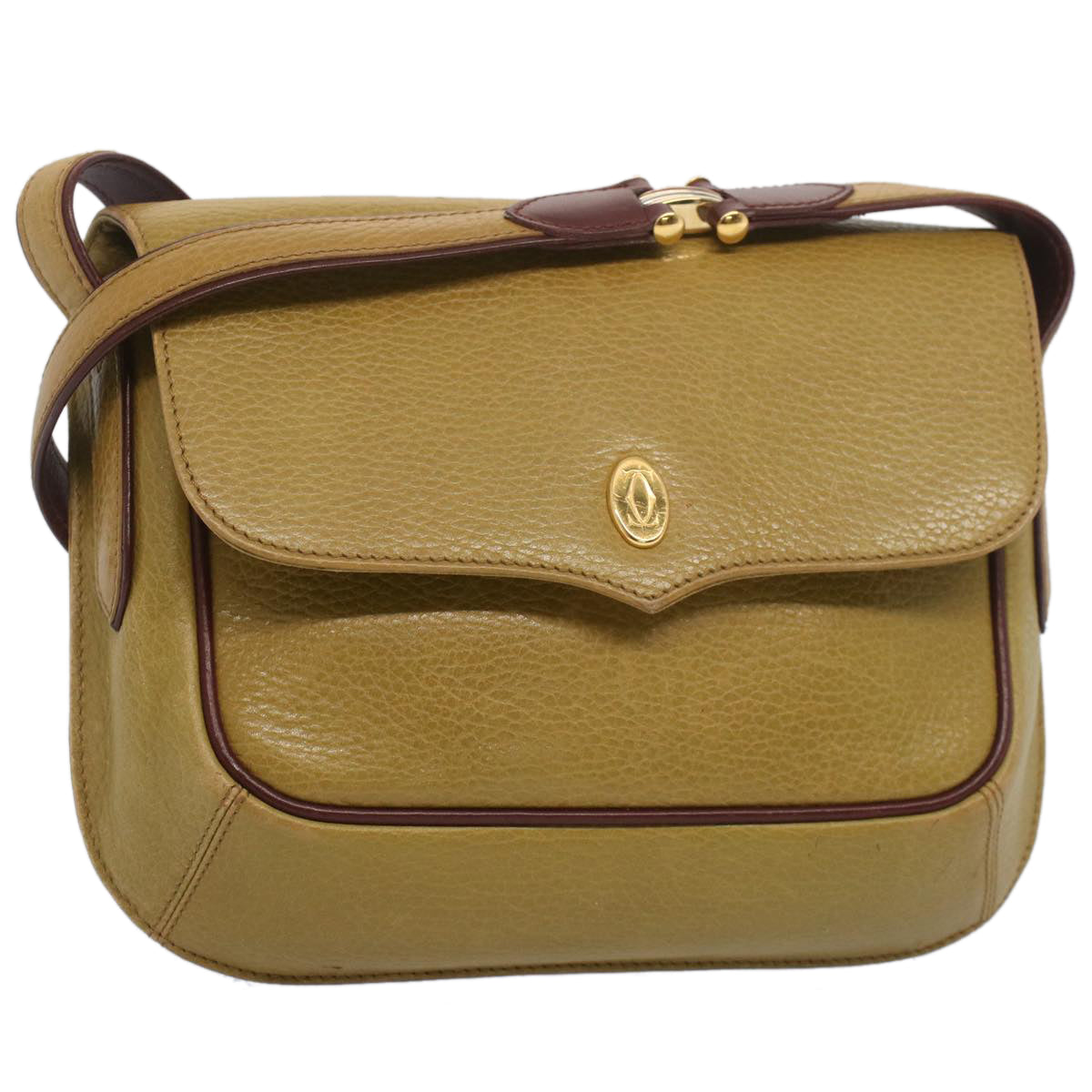 CARTIER Shoulder Bag Leather Yellow Auth th3977