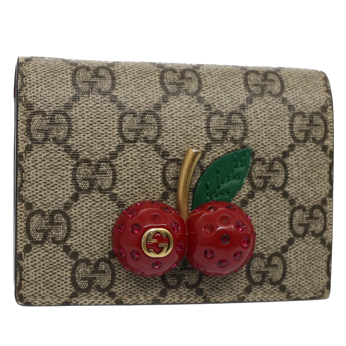 GUCCI GG Canvas Cherry Wallet PVC Leather Beige 476050 Auth th3983