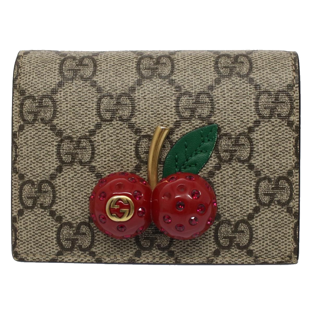 GUCCI GG Canvas Cherry Wallet PVC Leather Beige 476050 Auth th3983