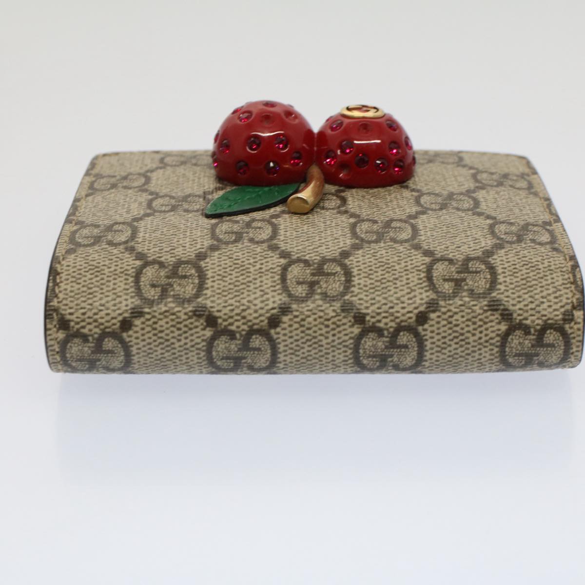 GUCCI GG Canvas Cherry Wallet PVC Leather Beige 476050 Auth th3983