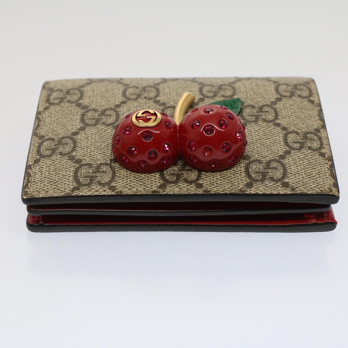 GUCCI GG Canvas Cherry Wallet PVC Leather Beige 476050 Auth th3983