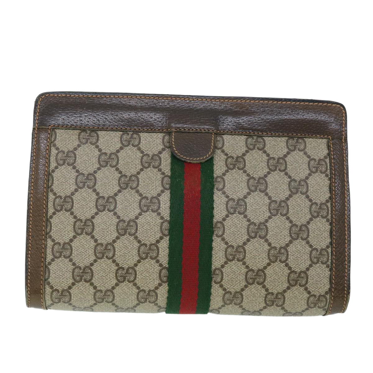 GUCCI GG Canvas Web Sherry Line Clutch Bag Beige Red Green 89 01 001 Auth th3990 - 0