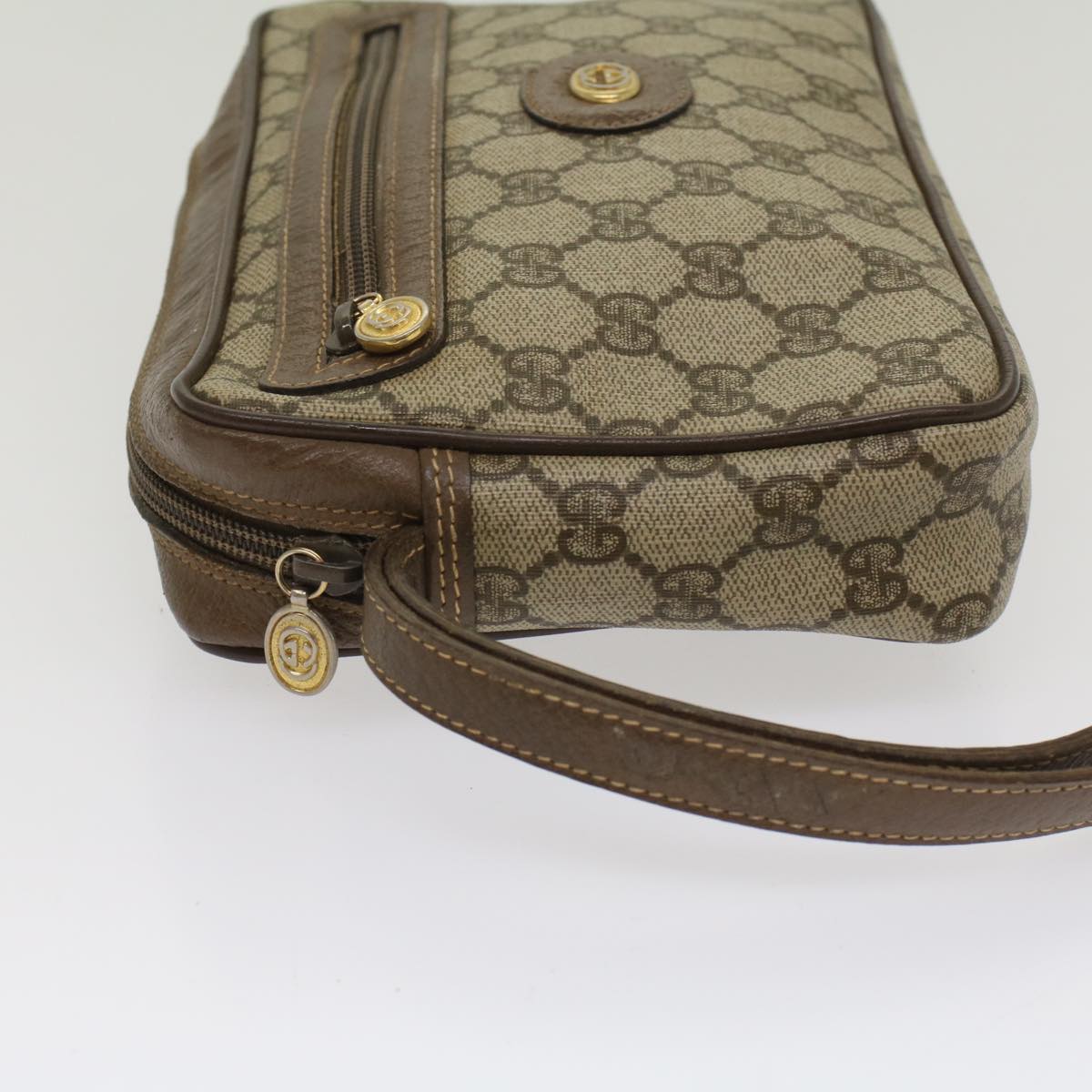 GUCCI GG Canvas Clutch Bag PVC Leather Beige 018 123 6021 Auth th3993