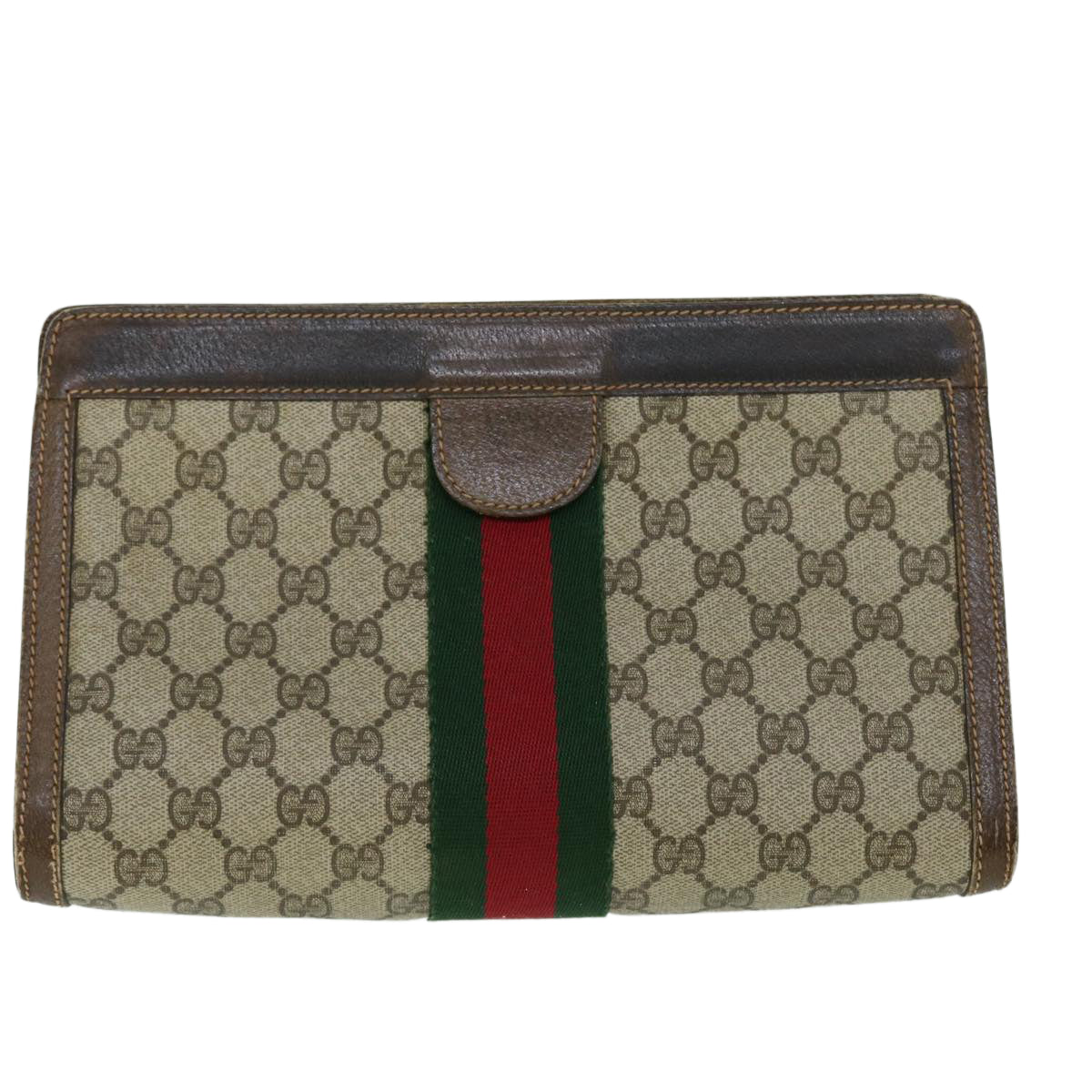 GUCCI GG Canvas Web Sherry Line Clutch Bag PVC Leather Beige Red Auth th4012 - 0