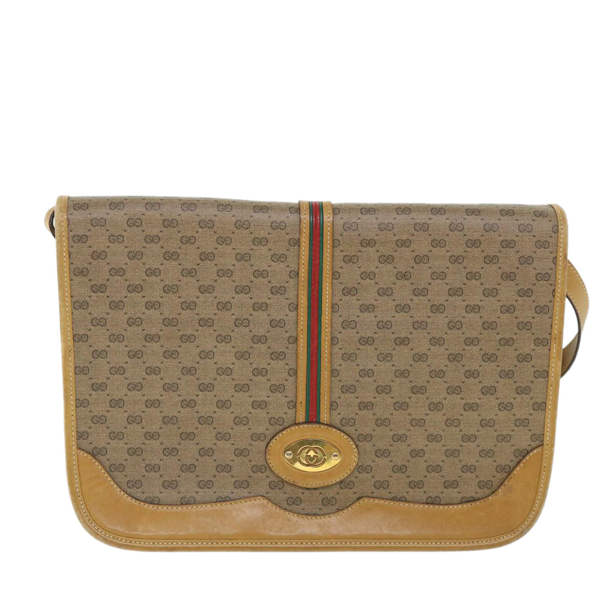 GUCCI Micro GG Canvas Web Sherry Line Shoulder Bag Beige Auth th4016