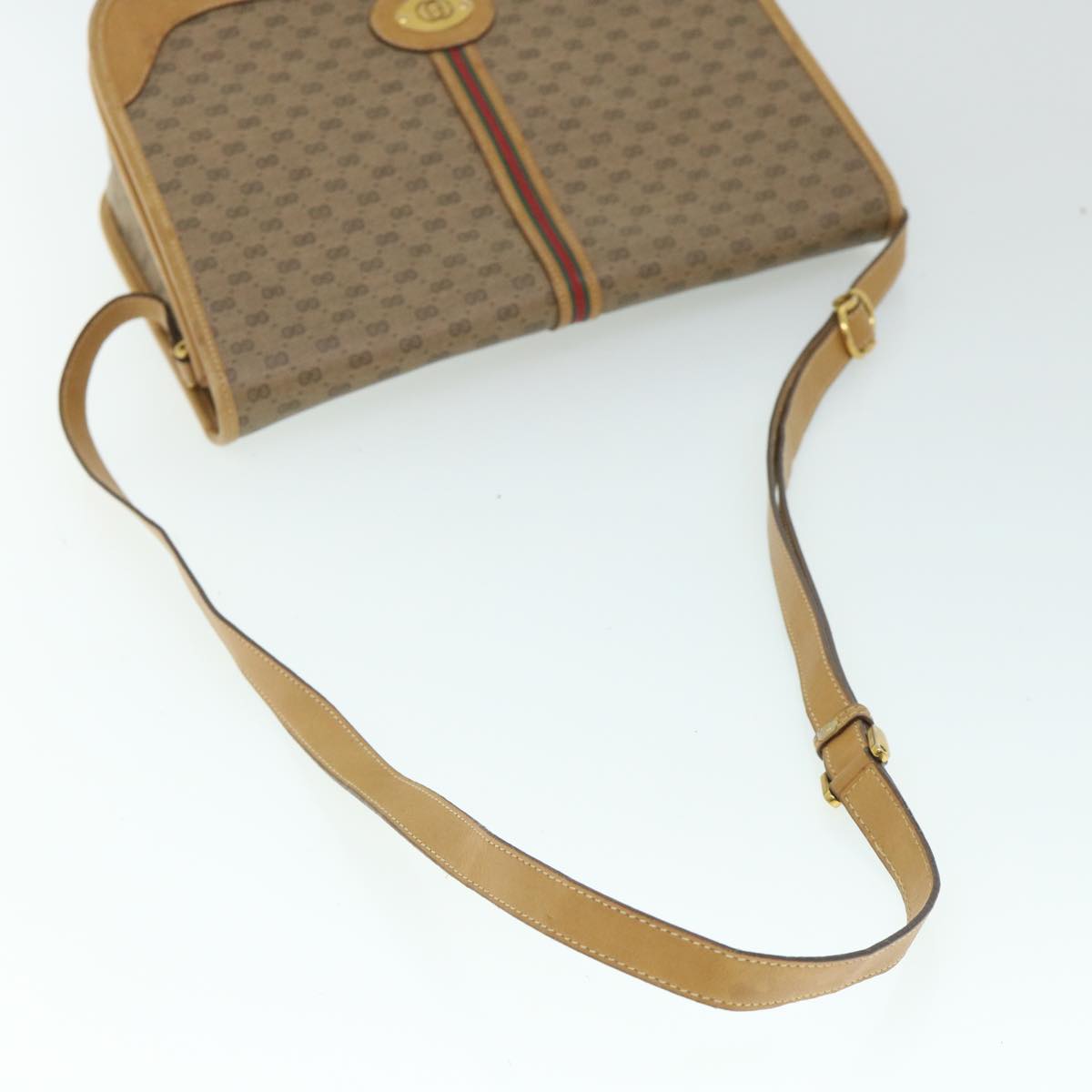 GUCCI Micro GG Canvas Web Sherry Line Shoulder Bag Beige Auth th4016