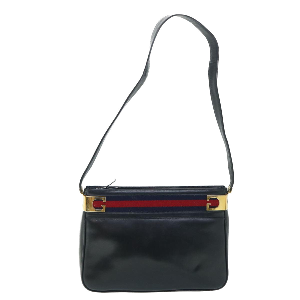 GUCCI Sherry Line Shoulder Bag Leather Black Red Navy Auth th4022 - 0