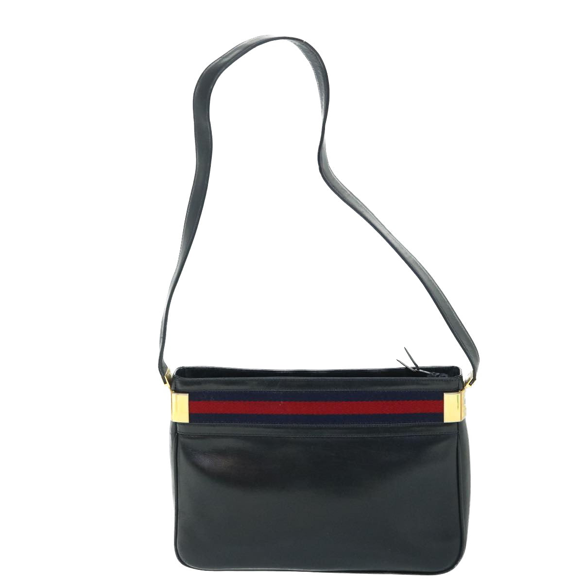 GUCCI Sherry Line Shoulder Bag Leather Black Red Navy Auth th4022