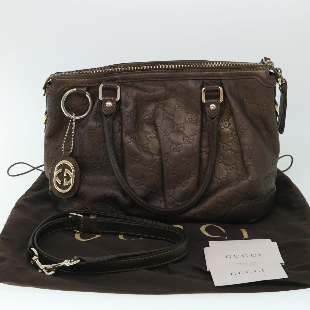 GUCCI GG Canvas Guccissima Hand Bag 2way Brown 247902 Auth th4024