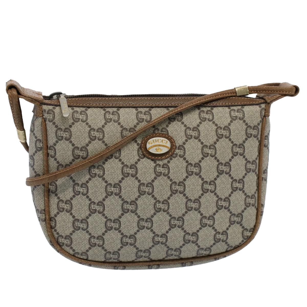 GUCCI GG Plus Canvas Shoulder Bag PVC Leather Beige Auth th4028