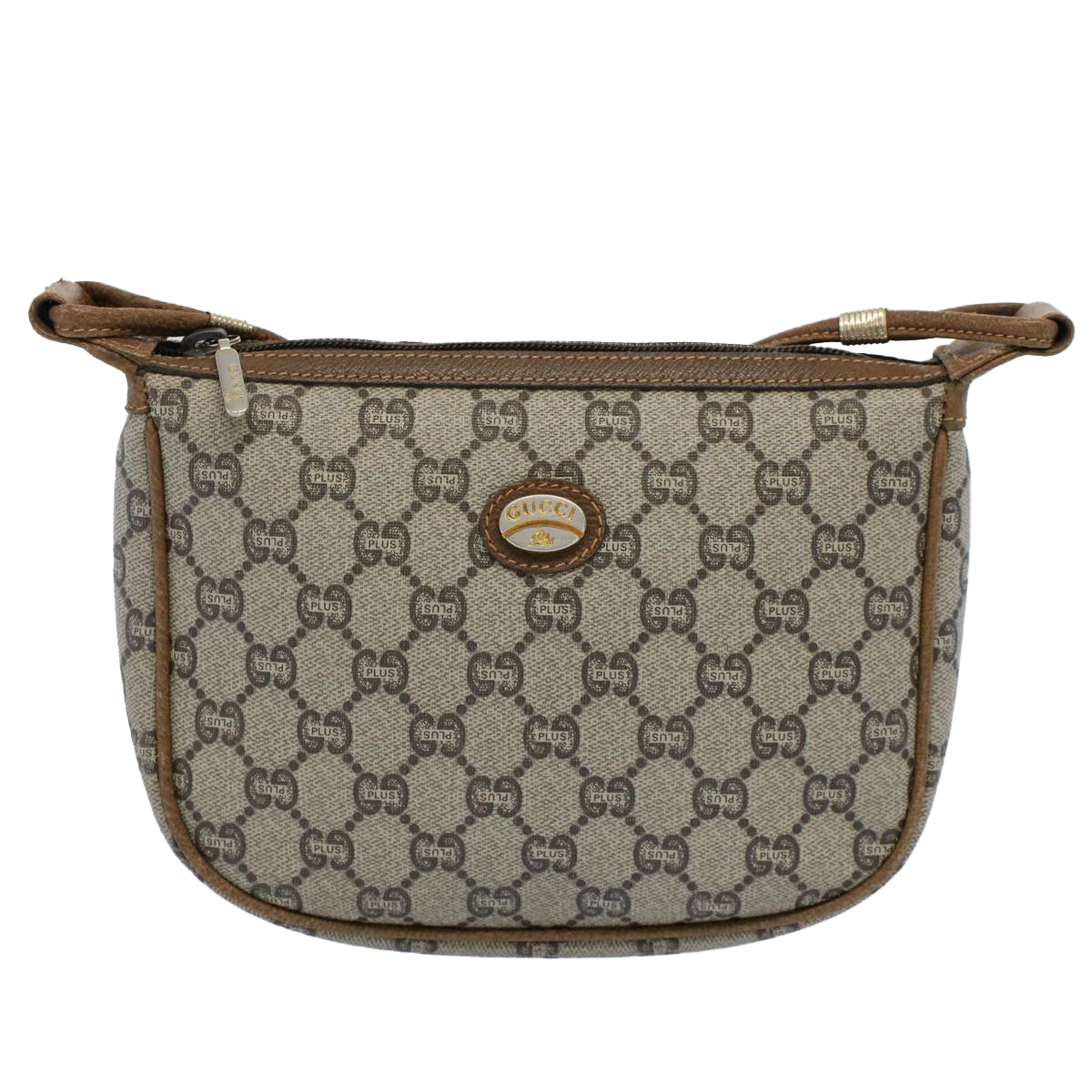 GUCCI GG Plus Canvas Shoulder Bag PVC Leather Beige Auth th4028