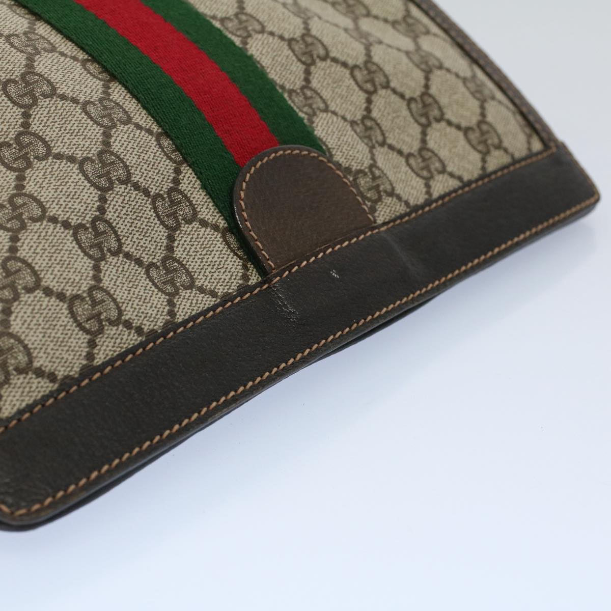 GUCCI GG Canvas Web Sherry Line Clutch Bag PVC Leather Beige Red Auth th4035