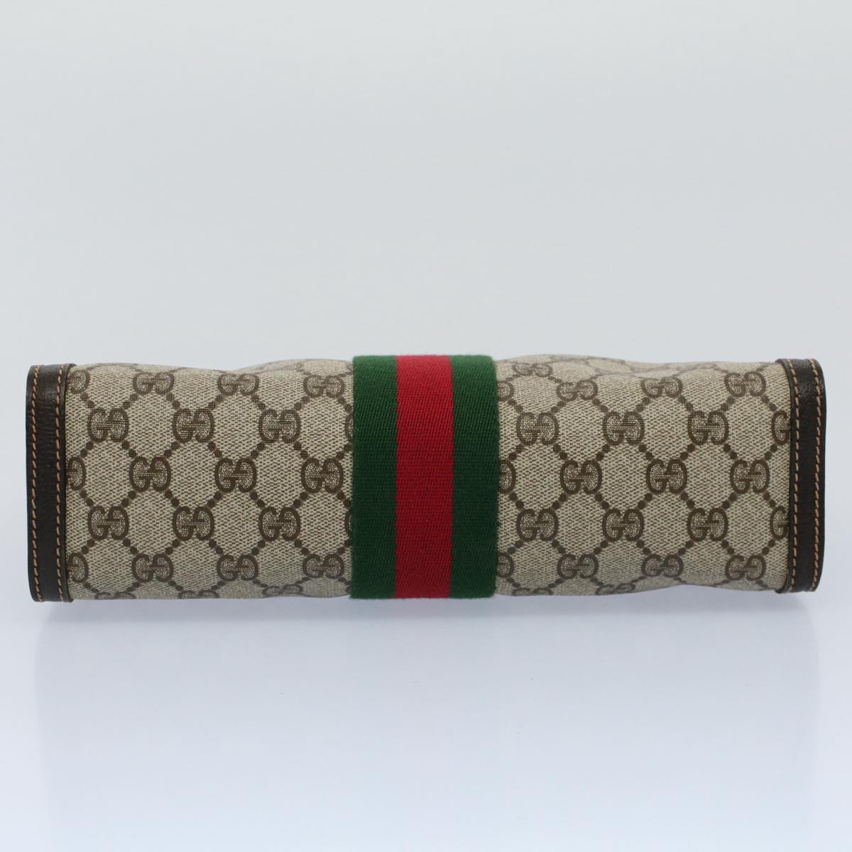 GUCCI GG Canvas Web Sherry Line Clutch Bag PVC Leather Beige Red Auth th4035