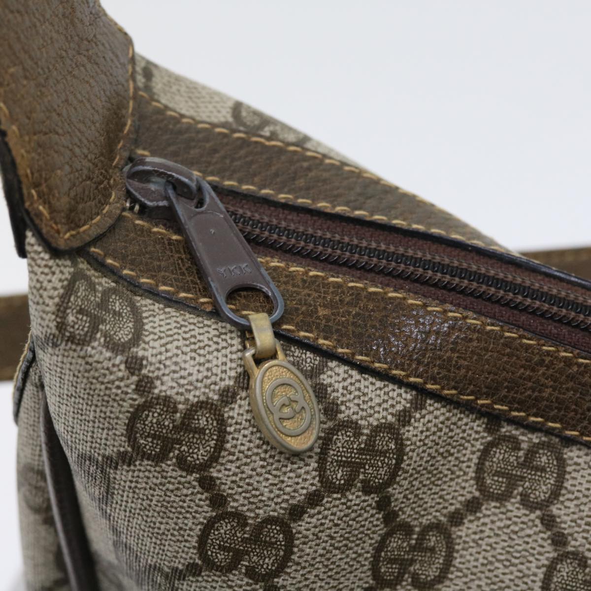 GUCCI GG Canvas Web Sherry Line Shoulder Bag PVC Leather Beige Green Auth th4066