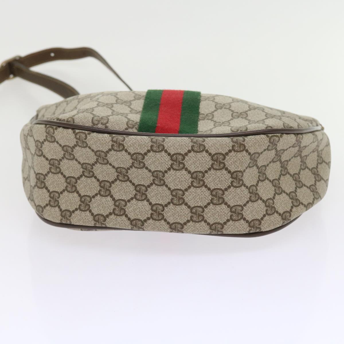 GUCCI GG Canvas Web Sherry Line Shoulder Bag PVC Leather Beige Green Auth th4066