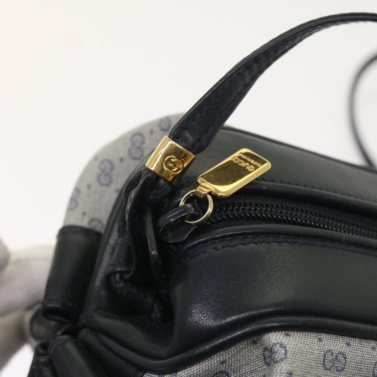 GUCCI Micro GG Canvas Shoulder Bag PVC Leather Navy 007.115.5770 Auth th4074