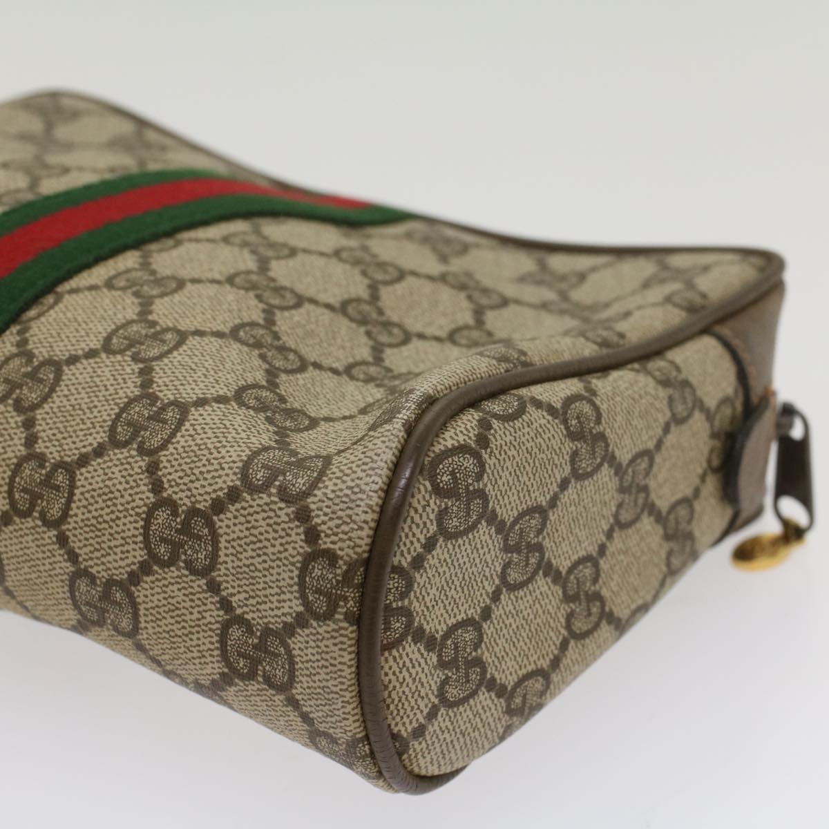 GUCCI GG Canvas Web Sherry Line Clutch Bag Beige Red Green 63.01.012 Auth th4080