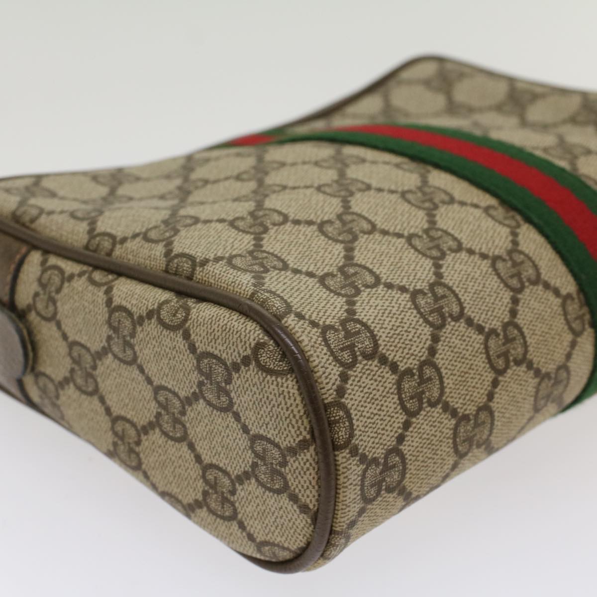 GUCCI GG Canvas Web Sherry Line Clutch Bag Beige Red Green 63.01.012 Auth th4080