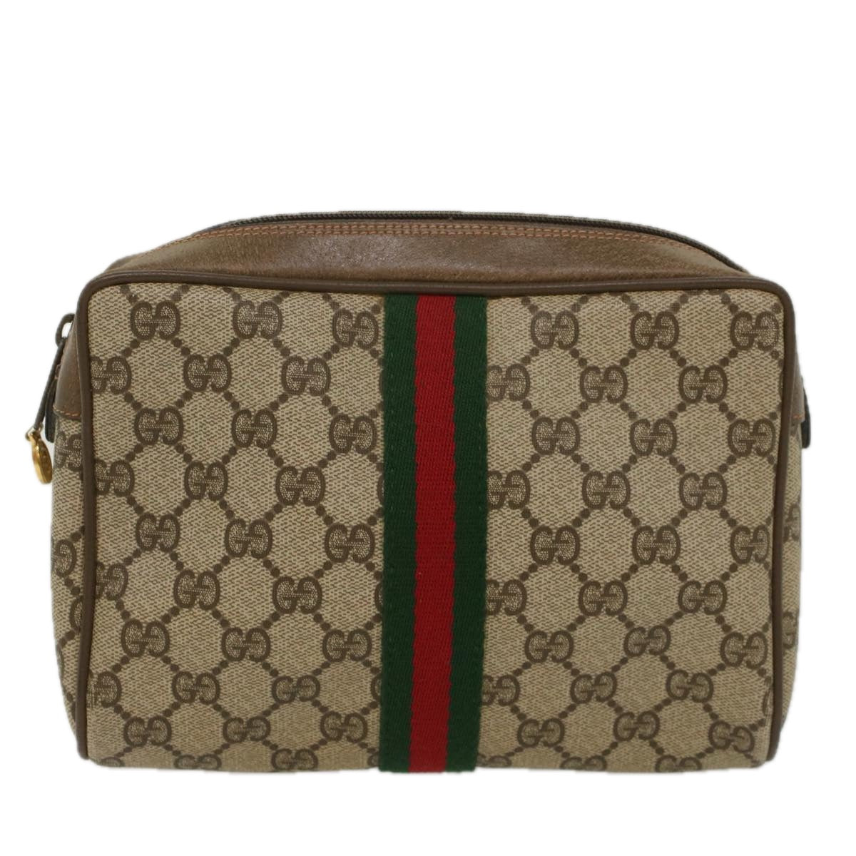 GUCCI GG Canvas Web Sherry Line Clutch Bag Beige Red Green 63.01.012 Auth th4080 - 0