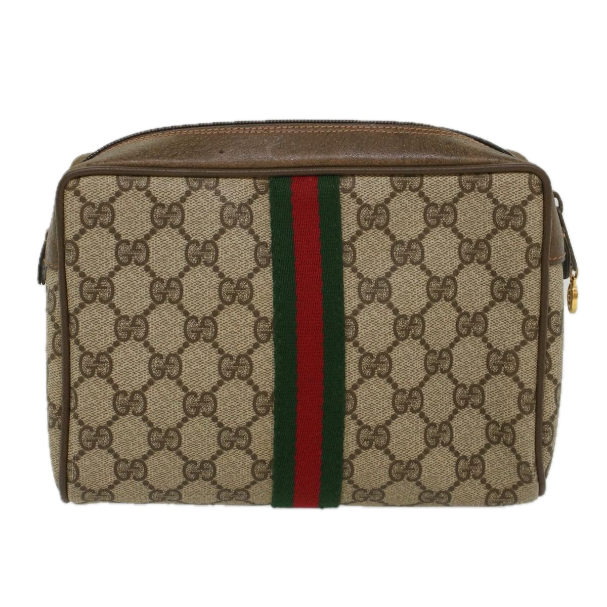 GUCCI GG Canvas Web Sherry Line Clutch Bag Beige Red Green 63.01.012 Auth th4080