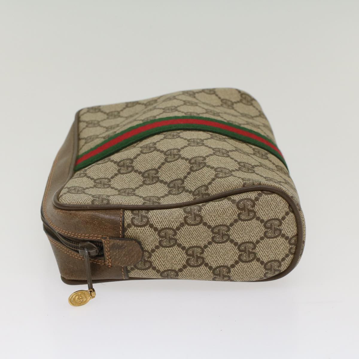 GUCCI GG Canvas Web Sherry Line Clutch Bag Beige Red Green 63.01.012 Auth th4080